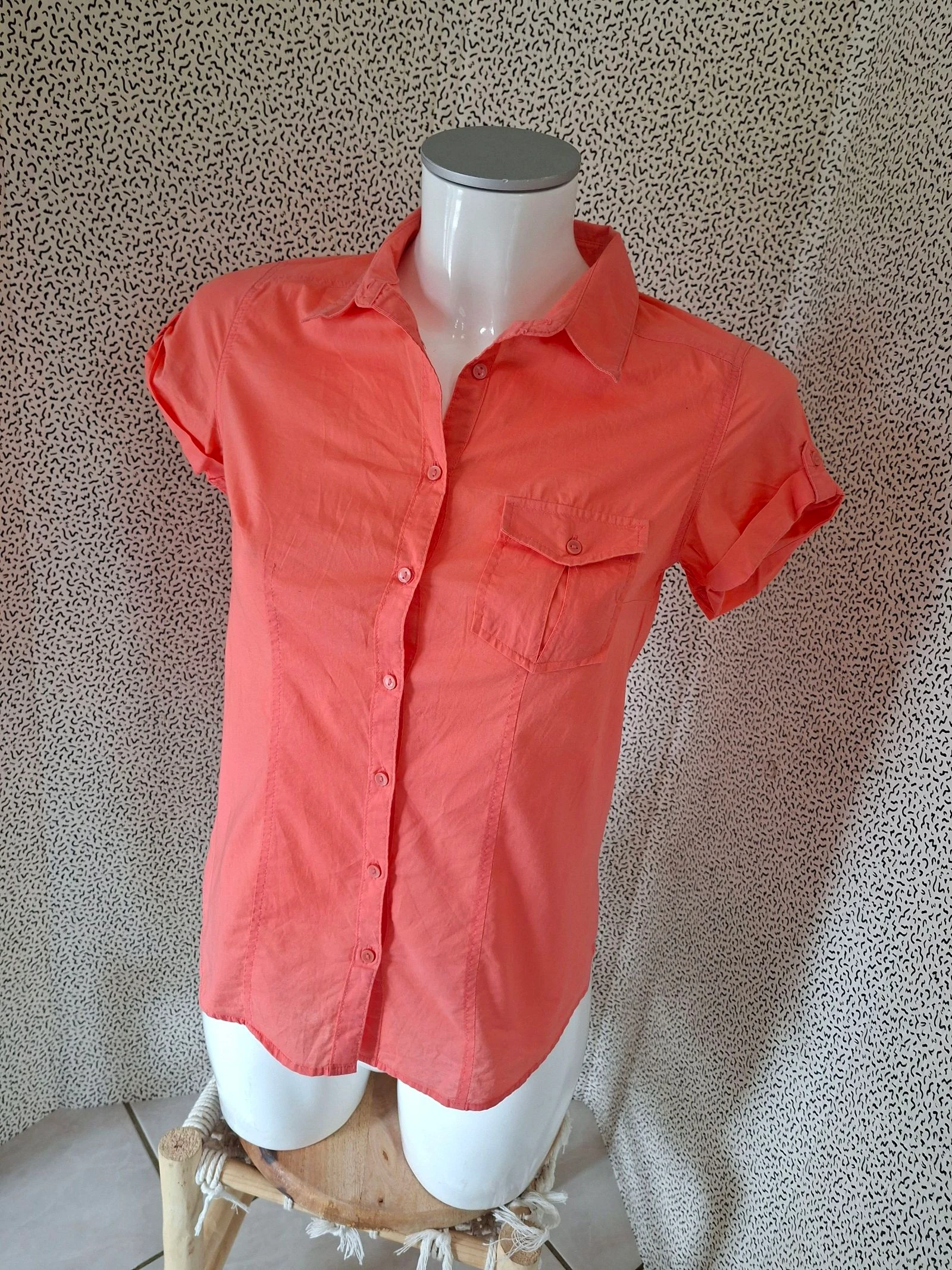 Chemisier Camaïeu corail manches courtes femme T36 XS coton